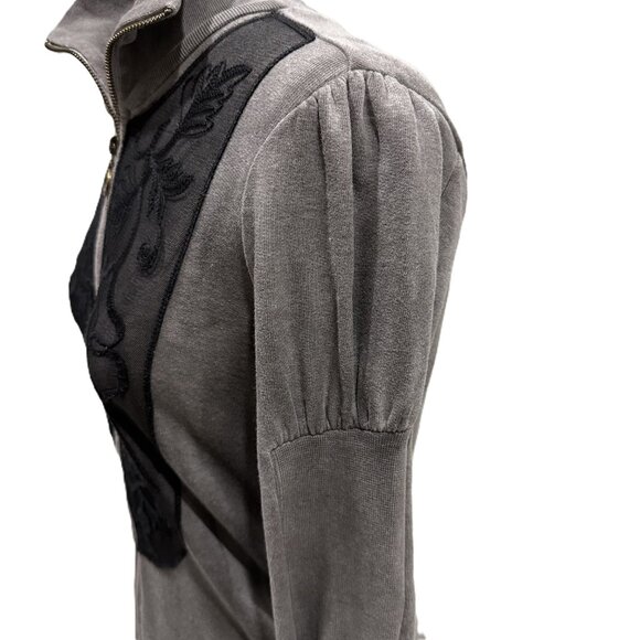Fornarina Grey Lace Bodice Sweatshirt Zipper Top - Picture 6 of 11